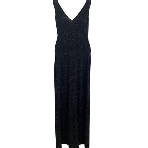 Cache Halter Beaded Dress S Black Maxi Vintage Gown Y2K 80s Whimsigoth Feminine - Picture 1 of 16